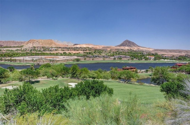 view of mountain feature featuring a water view