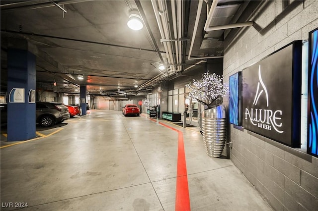 parking deck with concrete block wall