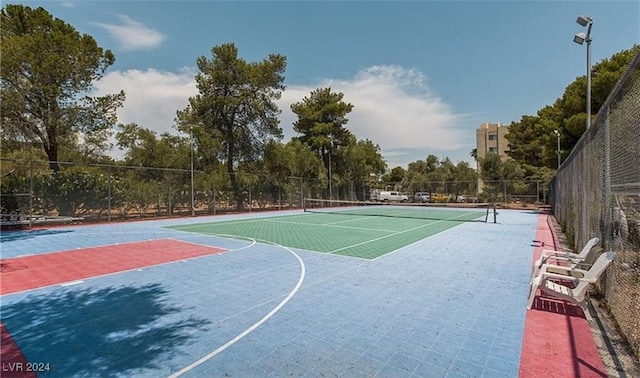 view of basketball court with tennis court