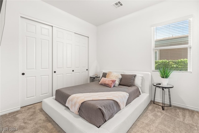 carpeted bedroom featuring a closet