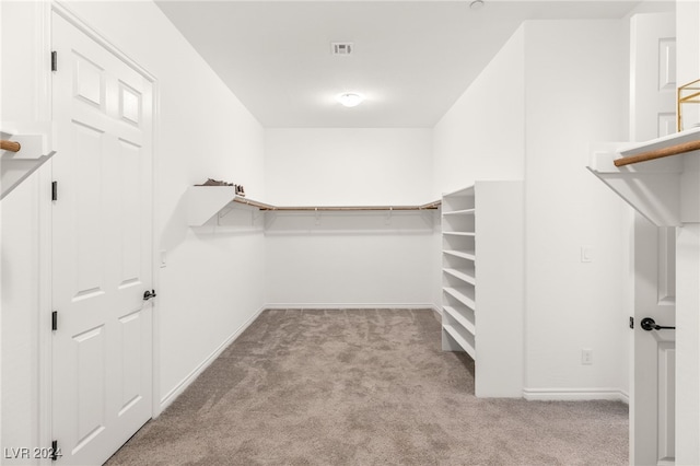 spacious closet featuring light carpet