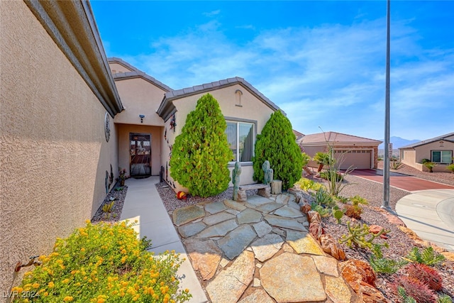 view of patio with a garage