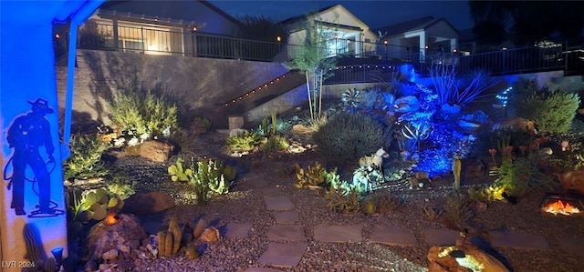 view of patio at night