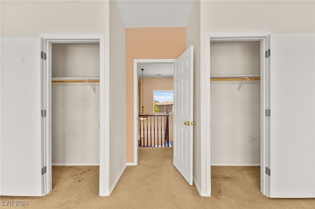 unfurnished bedroom featuring light carpet