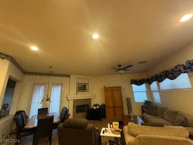 living room with ceiling fan