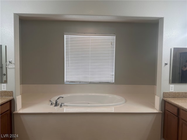 bathroom with a bathing tub and vanity