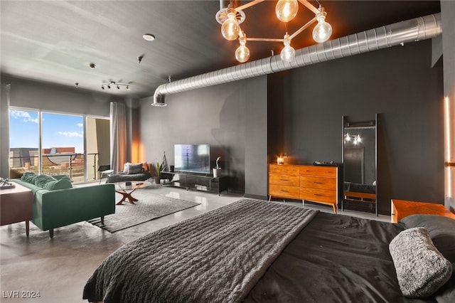 bedroom with concrete floors