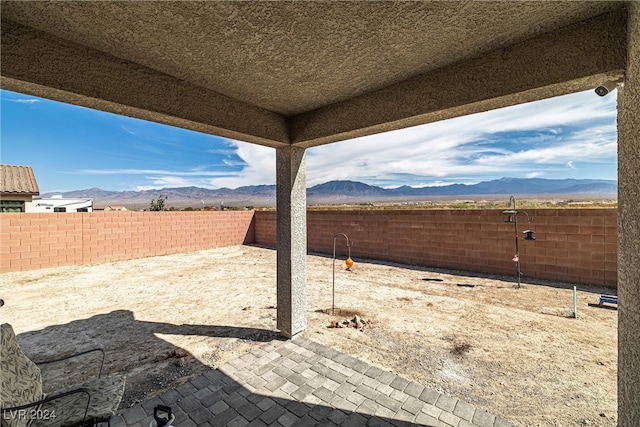 view of patio featuring a mountain view