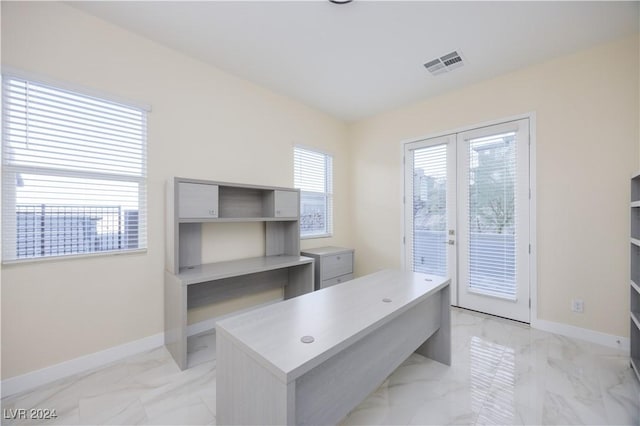 510 Duvet Ct, Henderson, NV 89012 - unfurnished office featuring baseboards, french doors, visible vents, and marble finish floor