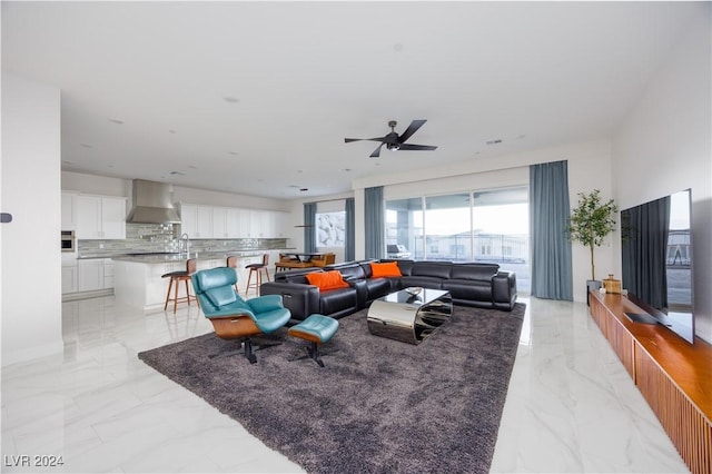 living room with ceiling fan