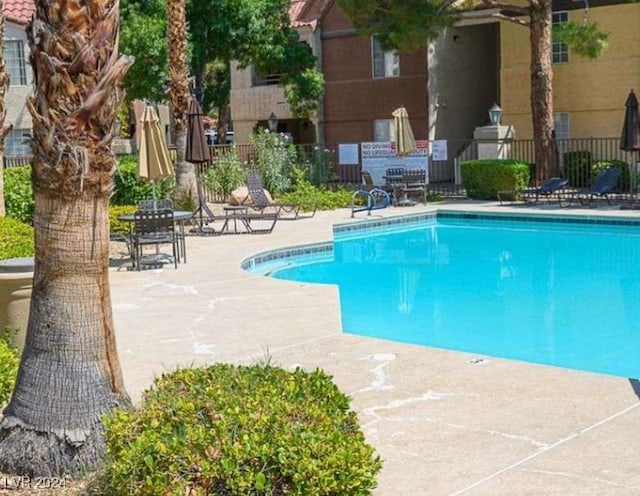 view of swimming pool with a patio area