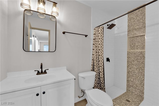 bathroom featuring vanity, a shower with curtain, and toilet