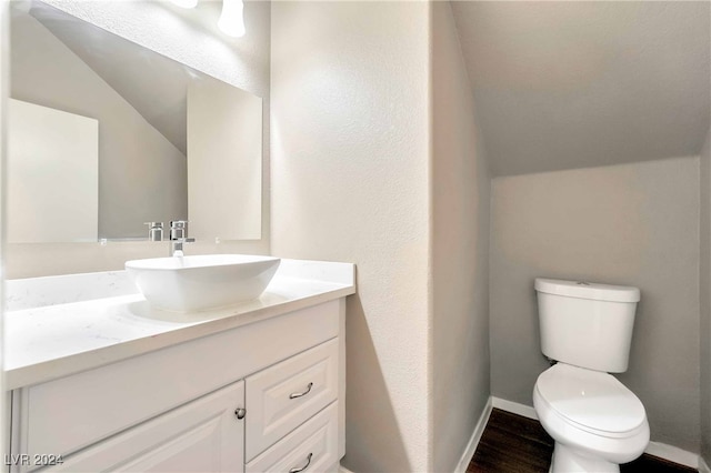 bathroom featuring hardwood / wood-style flooring, vanity, and toilet