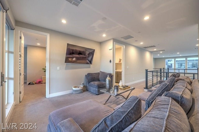 living room with light carpet