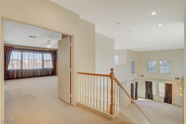 hallway featuring light colored carpet and a healthy amount of sunlight