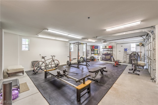 workout area with concrete flooring