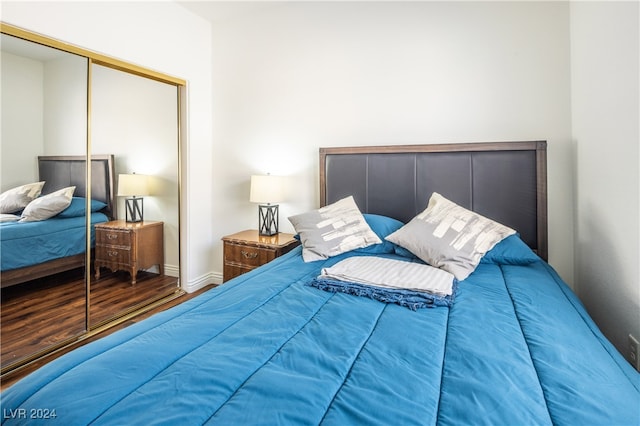 bedroom featuring dark hardwood / wood-style floors and a closet