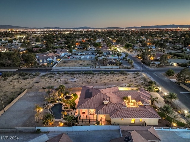 view of aerial view at dusk