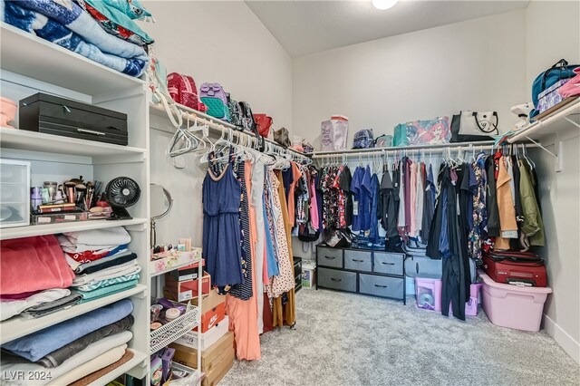 walk in closet with carpet flooring