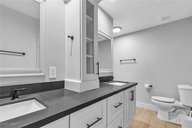 bathroom featuring vanity, hardwood / wood-style flooring, and toilet