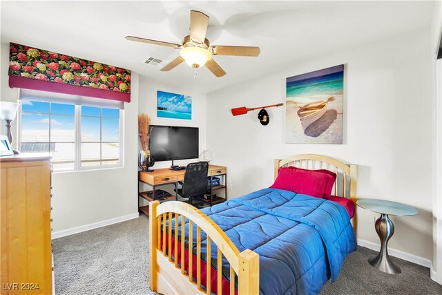 bedroom with carpet flooring and ceiling fan