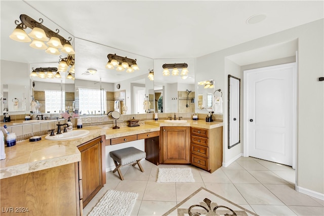 bathroom with vanity and tile patterned floors