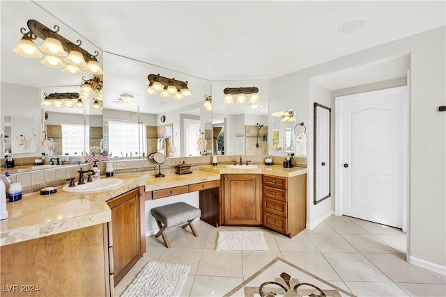 127 Birch Ridge Ave, Las Vegas, NV 89183 - bathroom featuring vanity, tile patterned flooring, and a walk in shower