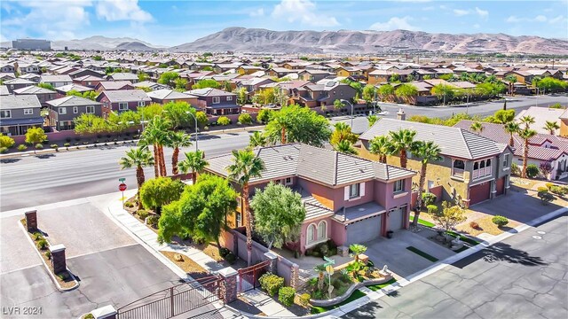 drone / aerial view featuring a mountain view