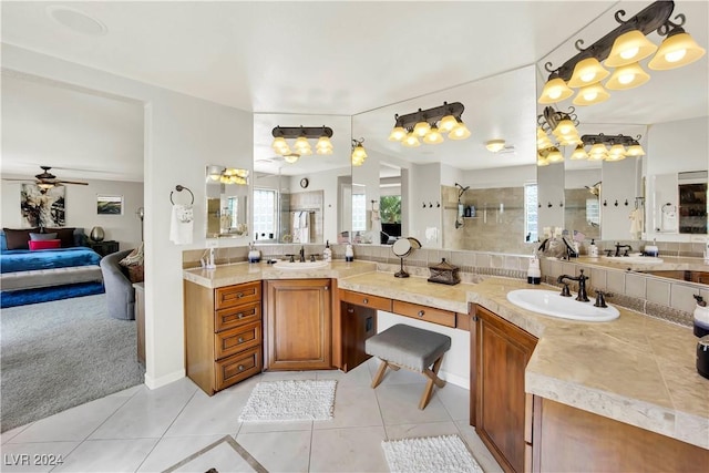 127 Birch Ridge Ave, Las Vegas, NV 89183 - full bath featuring connected bathroom, a ceiling fan, a tile shower, and plenty of natural light