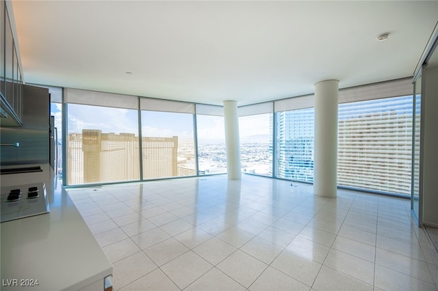 tiled spare room featuring floor to ceiling windows