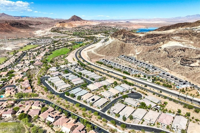 drone / aerial view featuring a mountain view