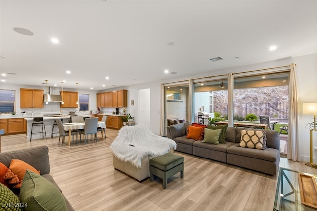 living room featuring light wood-type flooring