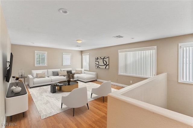 living room with hardwood / wood-style floors and a wealth of natural light