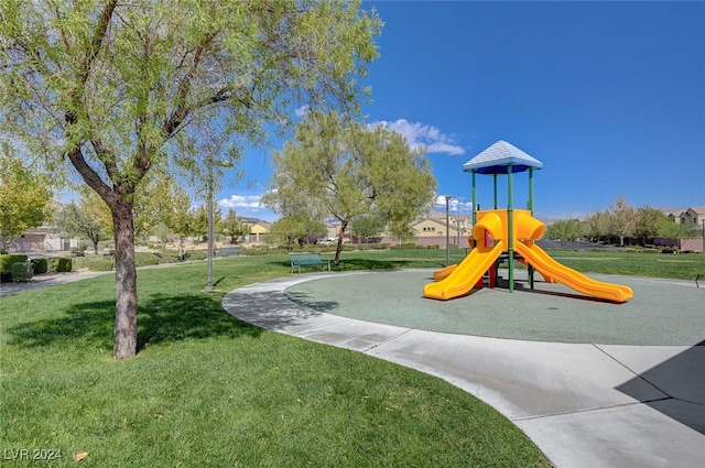 view of play area with a lawn