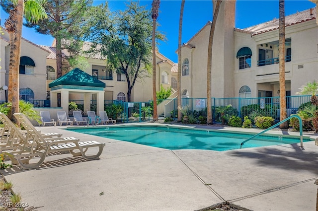 view of swimming pool featuring a gazebo