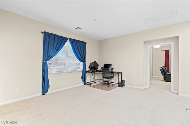 view of carpeted home office