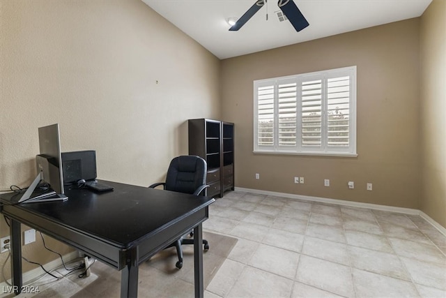 home office featuring ceiling fan