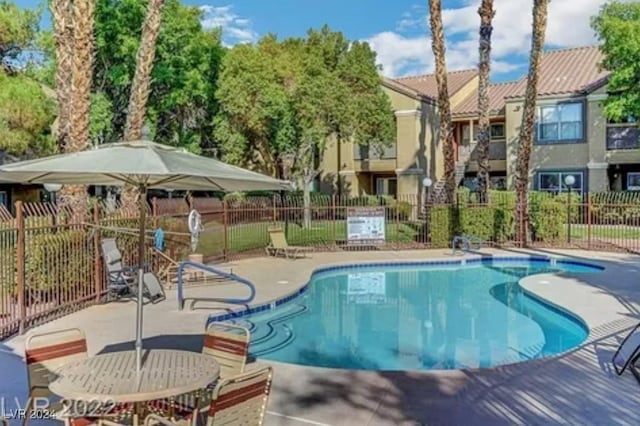 view of swimming pool with a patio area