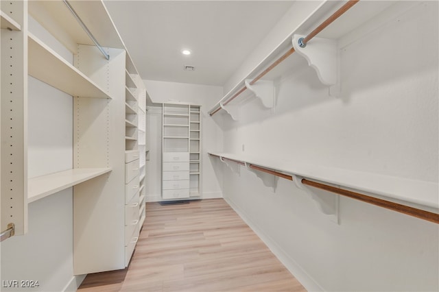 spacious closet with light hardwood / wood-style flooring