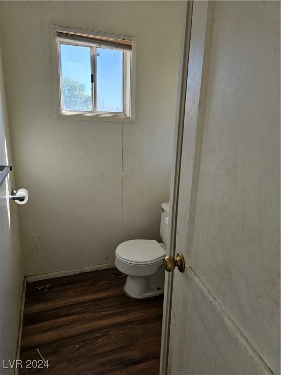 bathroom with hardwood / wood-style flooring and toilet