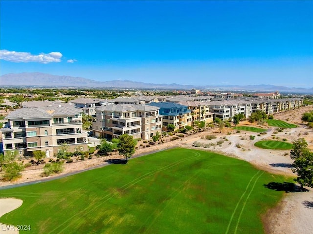 drone / aerial view featuring a mountain view