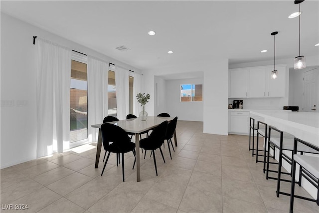 dining room featuring recessed lighting, visible vents, and light tile patterned floors