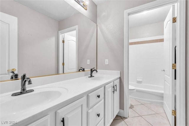 full bathroom with tile patterned floors, shower / washtub combination, vanity, and toilet