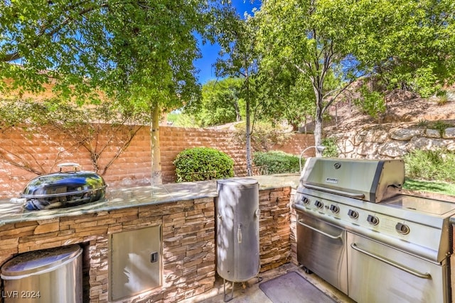 view of patio with an outdoor kitchen