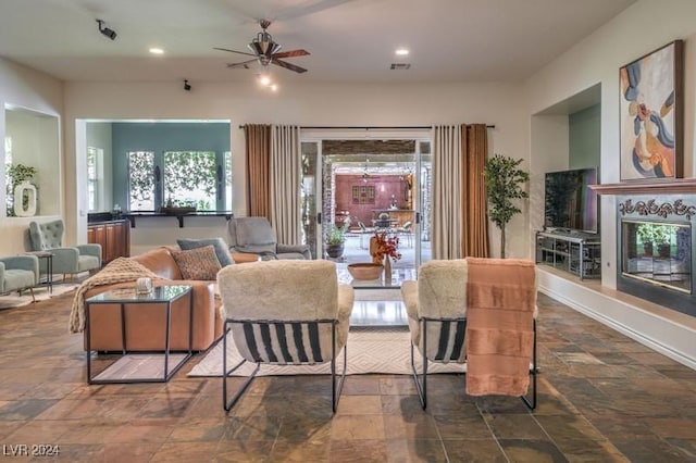 living room with ceiling fan