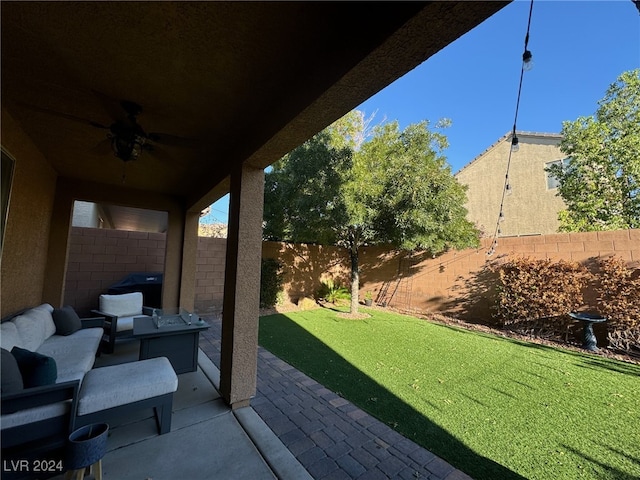 view of patio / terrace featuring an outdoor hangout area and ceiling fan