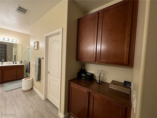 bathroom with wood-type flooring