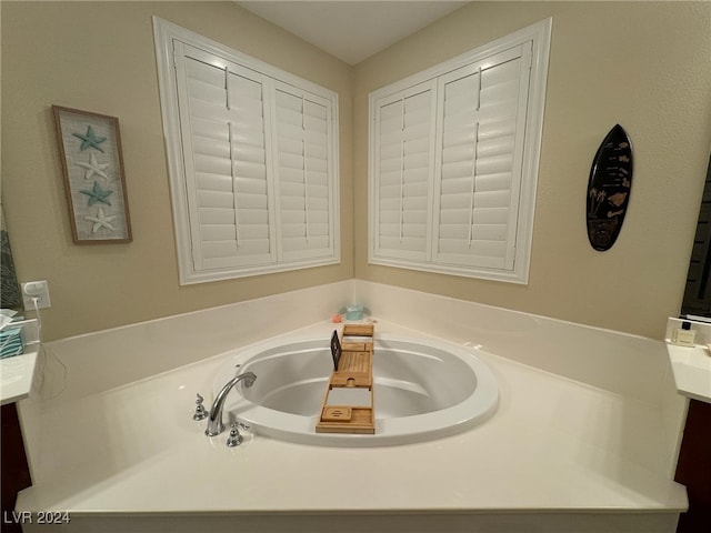 bathroom featuring a washtub and vanity