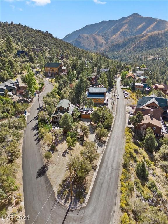 drone / aerial view featuring a mountain view