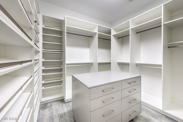 spacious closet with light hardwood / wood-style flooring